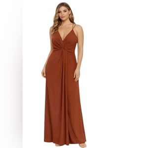 Celebrate DB Studio Formal Maxi Dress Cinnamon V Neck Spaghetti Strap Siz 12 NWT
